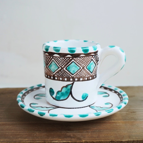 エスプレッソカップ＆ソーサー TAZ003 マヨリカ焼き イタリア陶器