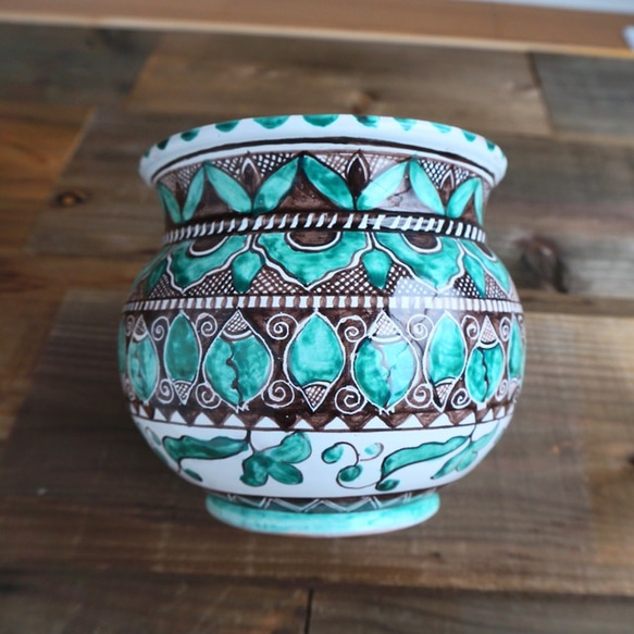 陶器製プランター 植木鉢カバー 14cm プランター マヨリカ焼き イタリア陶器 フラワーベース 花瓶 2枚目の画像