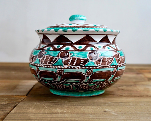 蓋付き陶器 ボンボニエール CAN002 お菓子入れ マヨリカ焼き 蓋付き陶器 ボンボニエール CAN002 お菓子入れ マヨリカ焼き