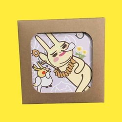 Chacho8 鼻孔兔- 陶瓷晶透浮雕吸水杯墊：掛大餅懶洋洋兔款 第2張的照片
