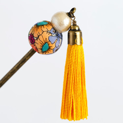 布珍珠和流蘇麵條&lt;自由面料·格洛麗亞花×橙色&gt; 第1張的照片