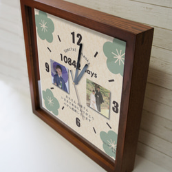 子育て感謝状「結び花　正方形壁掛け時計」 43センチ壁掛け時計　写真印刷 オーダーメイド 2枚目の画像