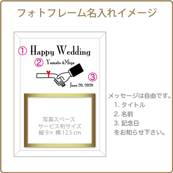 ウェディング フォトフレーム 「あなたの手とわたしの手」 写真L判用 結婚祝い 結婚記念 誕生日 3枚目の画像