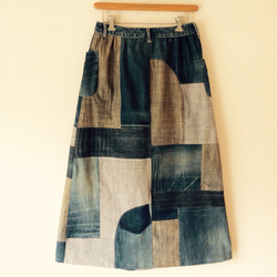 ユーズドデニムパッチワークニューAラインスカート 2枚目の画像