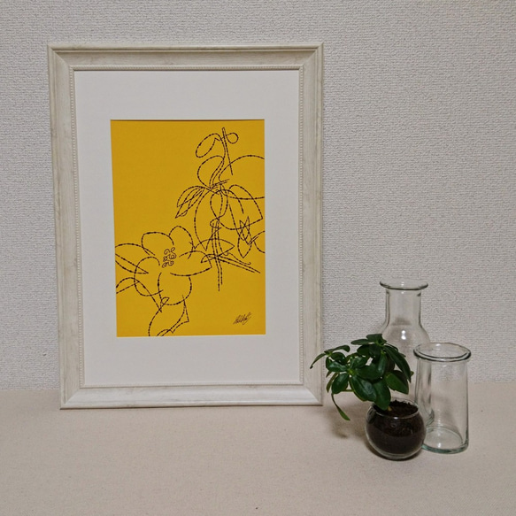 「日々是好日 no.2」　シンプルに植物を描いたフリーハンド絵画 2枚目の画像