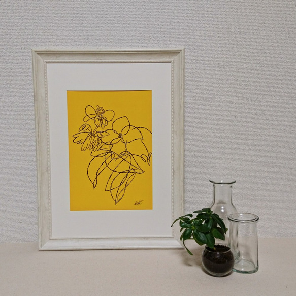 「日々是好日 no.3」　シンプルに植物を描いたフリーハンド絵画 2枚目の画像