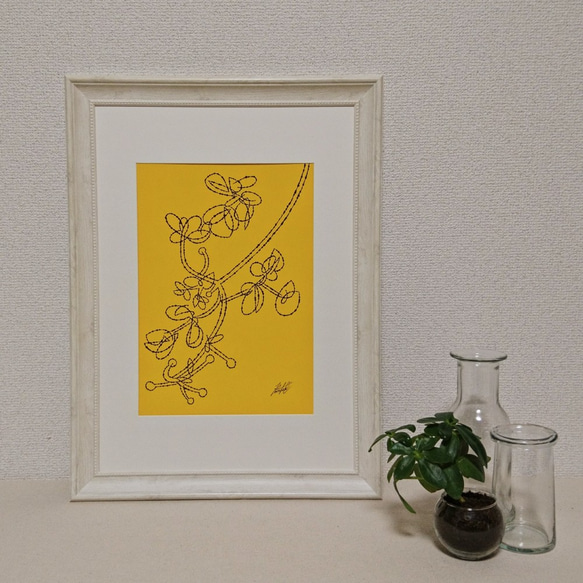 「日々是好日 no.5」　シンプルに植物を描いたフリーハンド絵画 2枚目の画像