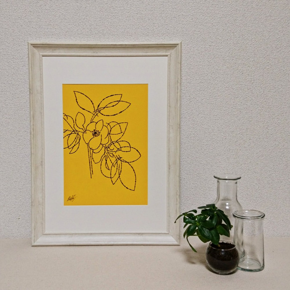 「日々是好日 no.6」　シンプルに植物を描いたフリーハンド絵画 2枚目の画像