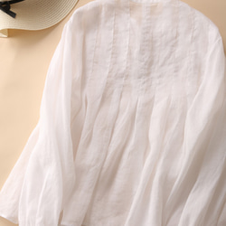 舒緩質感♪ 100%天然亞麻襯衫 防曬上衣 前後褶邊 白色 200802-1 第9張的照片