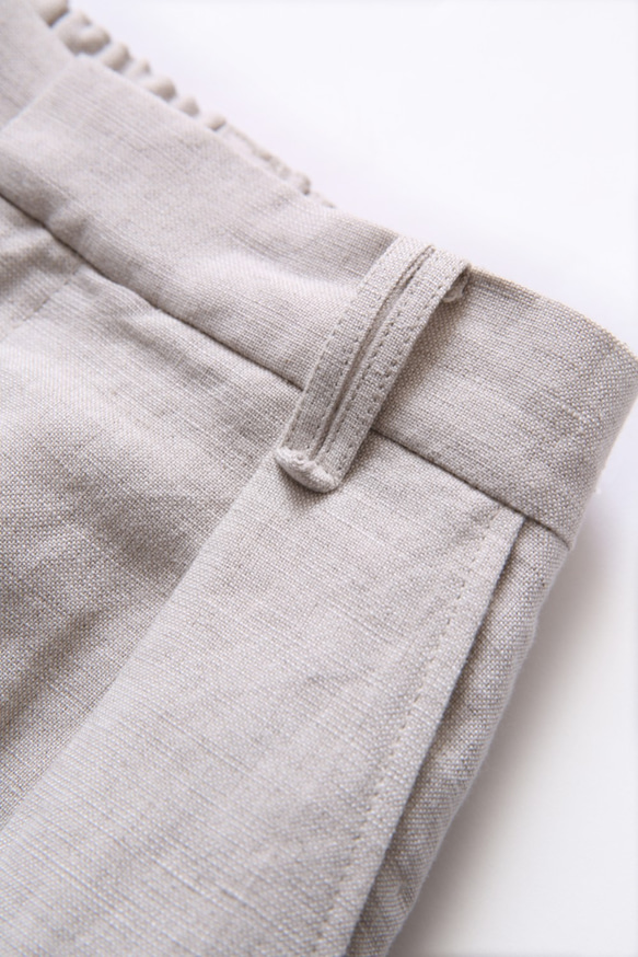 きれいに穿けるフロントタックパンツ　リネン100％　裾絞りハイウェストパンツ　200805-1 3枚目の画像