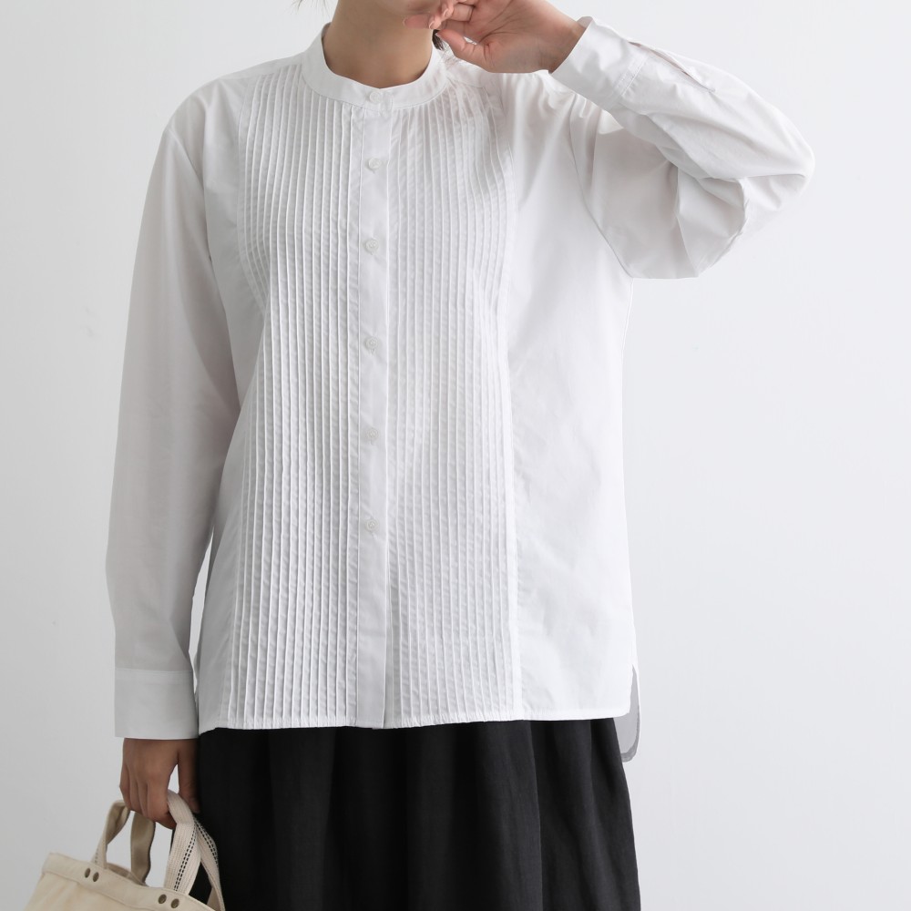 いつまでも愛せる　永遠の定番フロントピンタックシャツチュニック　コットンシャツ　200901-1