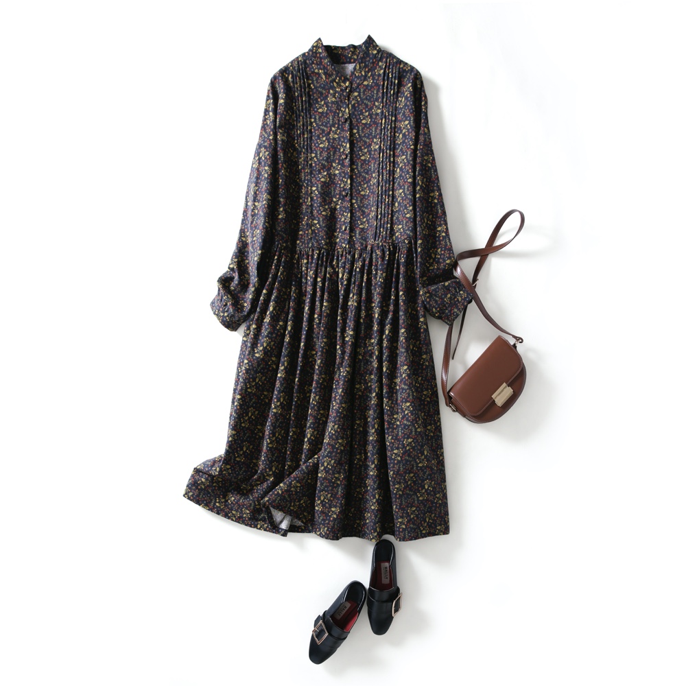 ニュアンスはなつ　大人女子の花柄ワンピース　起毛感ある素材　コットンワンピース201201-2