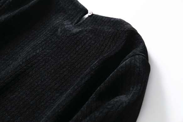 華麗で上質な存在感　シェニール織生地ワンピース　秋冬ワンピース　ストライプ　ブラック201202−4 8枚目の画像