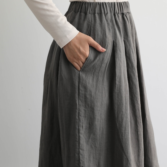 風合い年中愛用リネンスカート　ロングスカート　タック入りスカート　三色201206 6枚目の画像