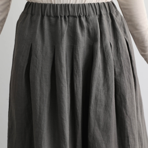 風合い年中愛用リネンスカート　ロングスカート　タック入りスカート　アッシュグレー201206-3 6枚目の画像