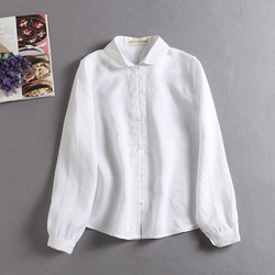 ★サンプルセール★三点のみ　シンプルなシャツスタイルこそこだわりを。麻のシャツ　長袖シャツ　ホワイト 1枚目の画像