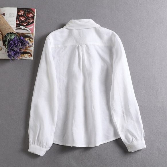 ★サンプルセール★三点のみ　シンプルなシャツスタイルこそこだわりを。麻のシャツ　長袖シャツ　ホワイト 5枚目の画像