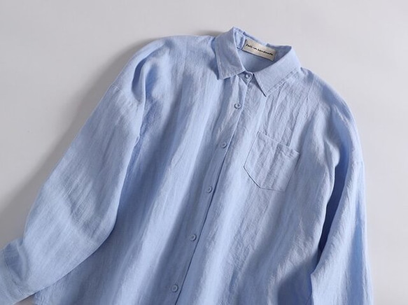 ★サンプルセール★二点のみシンプルなシャツスタイルこそこだわりを リネンシャツ　ライトブルー 2枚目の画像