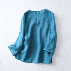 何枚も欲しい！洗練されたシンプルリネンブラウス　Tシャツ　13カラー展開　8分袖　Vネック  210404 8枚目の画像