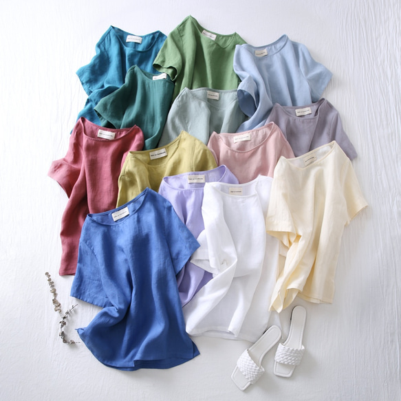 何枚も欲しい！洗練されたシンプルリネンブラウス　半袖Tシャツ　13カラー展開　半袖210406 1枚目の画像