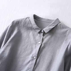 他にないデザイン♪ストライプ切替シャツ　リネン100％　長袖シャツ　グレー210801-1 2枚目の画像