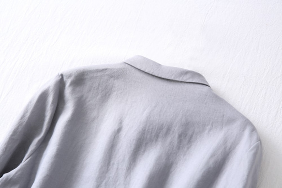 他にないデザイン♪ストライプ切替シャツ　リネン100％　長袖シャツ　グレー210801-1 8枚目の画像