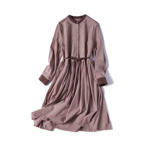 亞麻的堅挺和棉的柔軟。棉麻特種布料條紋洋裝211002-1 第1張的照片
