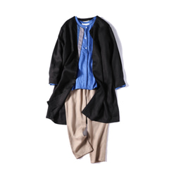 大人の上品さを纏う　リネン　ノーカラーコート　配色コート　220201-1 1枚目の画像