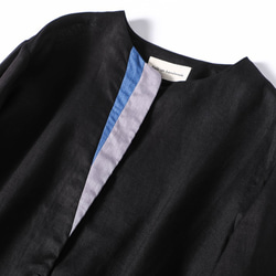 大人の上品さを纏う　リネン　ノーカラーコート　配色コート　220201-1 3枚目の画像