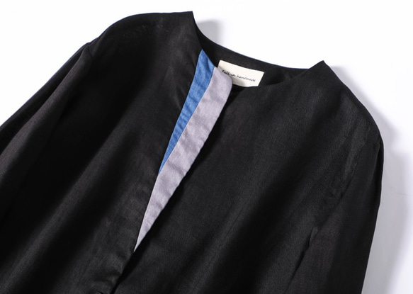 大人の上品さを纏う　リネン　ノーカラーコート　配色コート　220201-1 3枚目の画像
