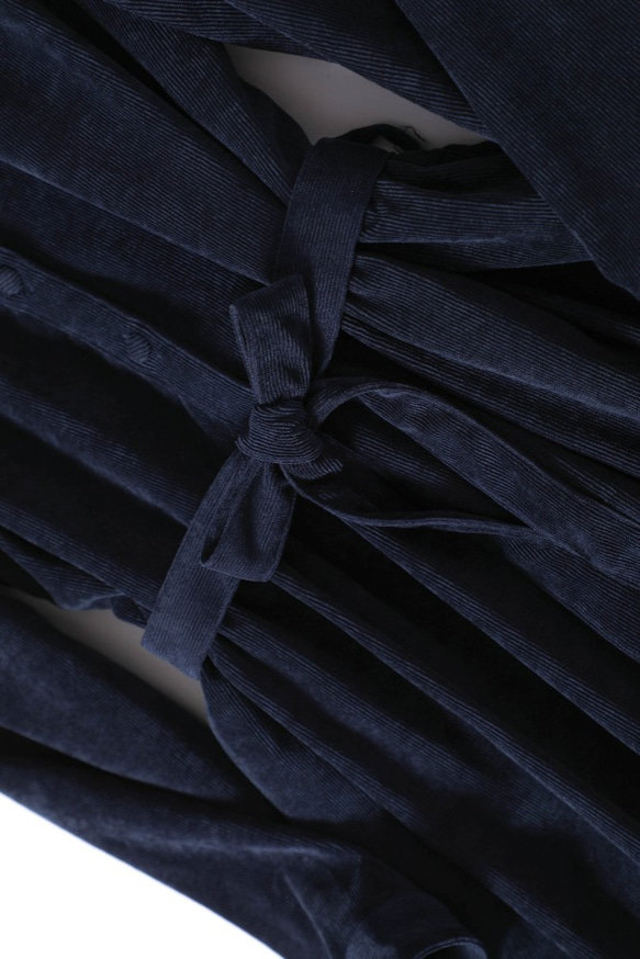 たった一枚で可愛くセンス惹き立つ　丸襟　ハイウェストロングワンピース　ベルト付き　紺色　211008-3 3枚目の画像