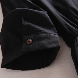 f035（再販2）透かし彫り刺繍　7分袖　綿のワンピース　黒 4枚目の画像