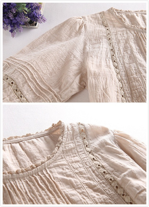 f041（再販）森ガールの　刺繍入り　麻綿ワンピース 2枚目の画像