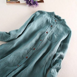f083（再販9）リネン　ロングシャツ　これからの季節 1枚ではモチロン、タンクトップやタートルの羽織ものとして 2枚目の画像