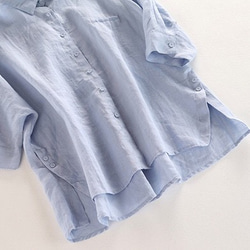 t160712襯衫大麻天然亞麻裁剪和縫製涼爽襯衫上衣純色 3/4 袖 第2張的照片
