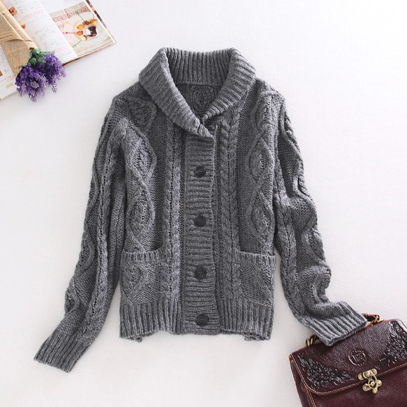 再販3）お得品 レディース 無地 ケーブル 糸編み アウター ニット