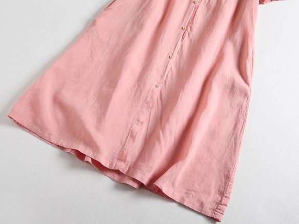 f211シルクと麻生地　刺繍　半袖ワンピース　ピンク 3枚目の画像