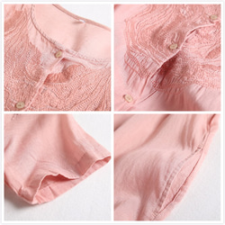 f211シルクと麻生地　刺繍　半袖ワンピース　ピンク 4枚目の画像