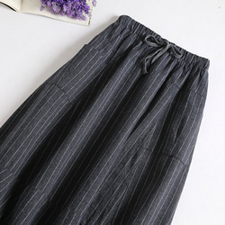 F230(再販3)綿麻スカート　バルーンスカートストライプ　ポケット付き 2枚目の画像