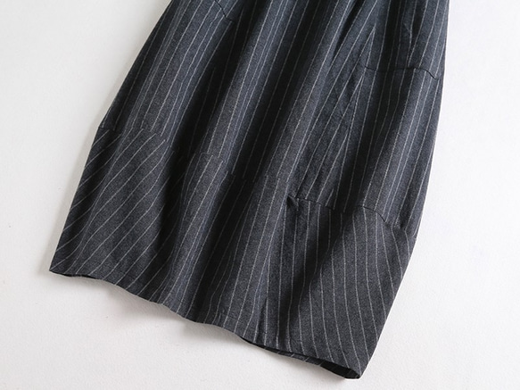 F230(再販3)綿麻スカート　バルーンスカートストライプ　ポケット付き 3枚目の画像