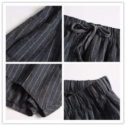 F230(再販3)綿麻スカート　バルーンスカートストライプ　ポケット付き 4枚目の画像