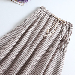 f5314 シンプルで可愛い　ポケット付き　綿麻ストライプスカート 2枚目の画像