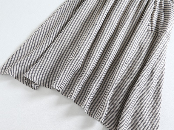f5315 （再販2）シンプルで可愛い　ポケット付き　綿麻ストライプスカート グレー 3枚目の画像