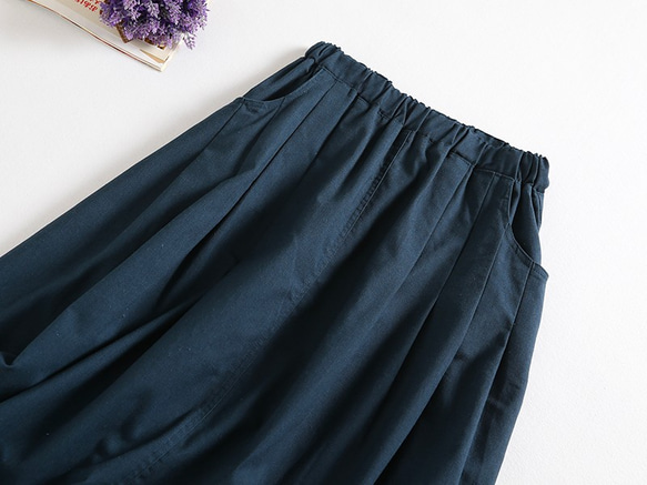 f52305　（再販7)年中活躍できる綿麻スカート　ロングカラースカート　ポケット付き 2枚目の画像