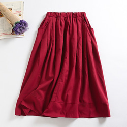 f52307（再販） 年中活躍できる綿麻スカート　ロングカラースカート　ポケット付き 1枚目の画像