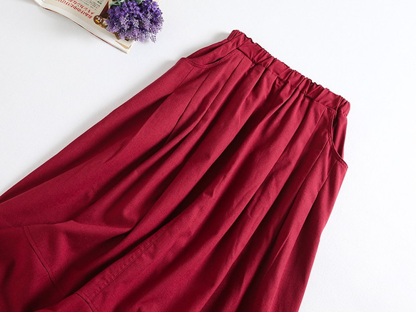 f52307（再販） 年中活躍できる綿麻スカート　ロングカラースカート　ポケット付き 2枚目の画像