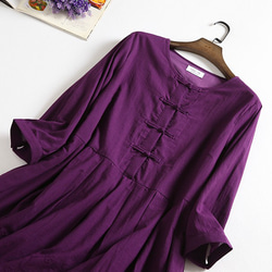 f70610（再販4）コットン生地　刺繍裾ワンピース　裏地付き　紫 2枚目の画像