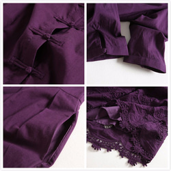 f70610（再販4）コットン生地　刺繍裾ワンピース　裏地付き　紫 4枚目の画像