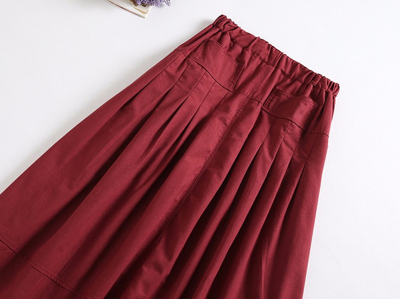 f52307  年中活躍できる綿麻スカート　ロングカラースカート　ポケット付き 4枚目の画像