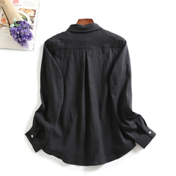 f010207 刺繍入り　シンプルで着回しやすい　長袖　シャツ　コットン　ブラック 5枚目の画像